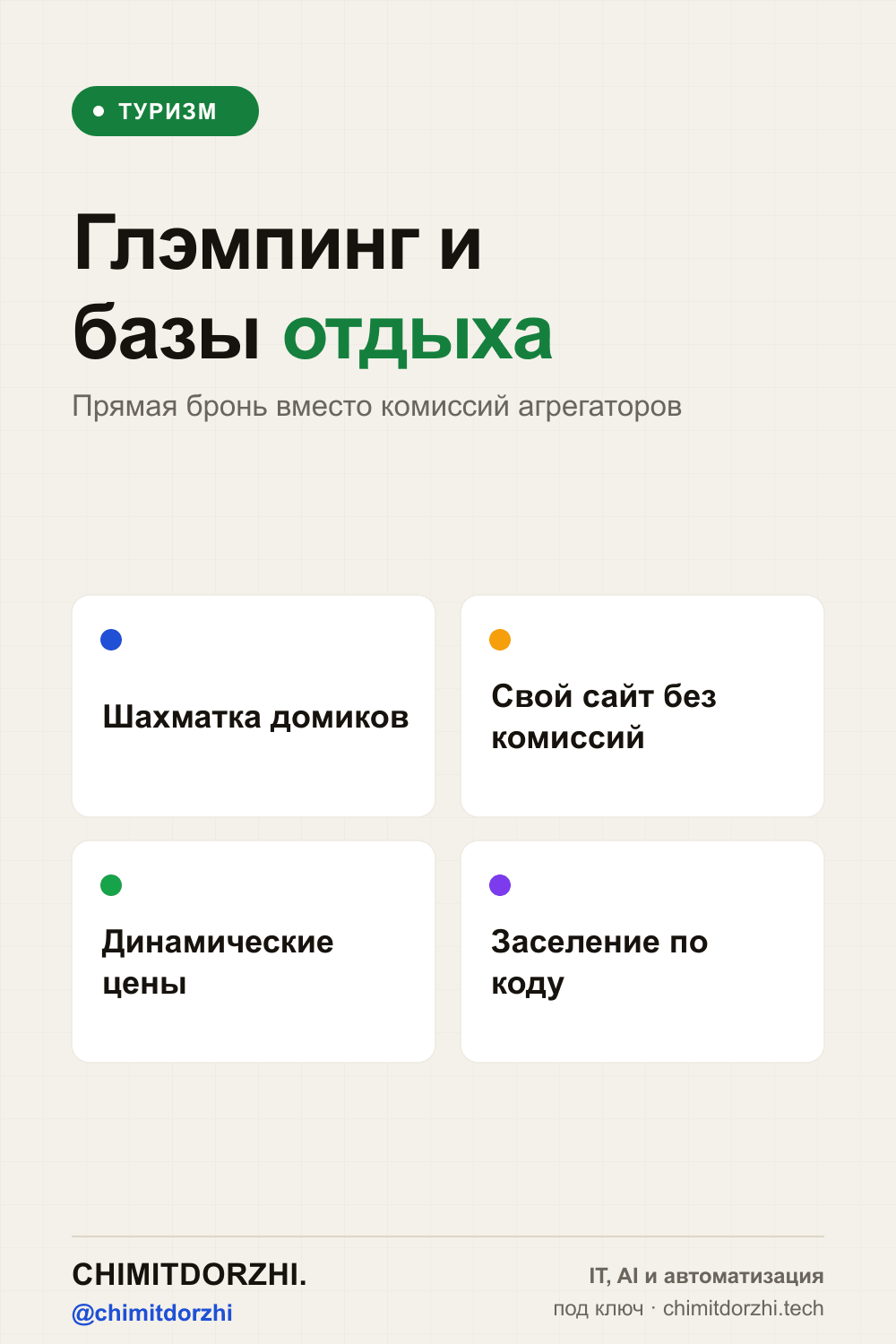 Инфографика: Глэмпинг и базы отдыха 2026: IT под ключ — бронь домиков, динамические цены, бот