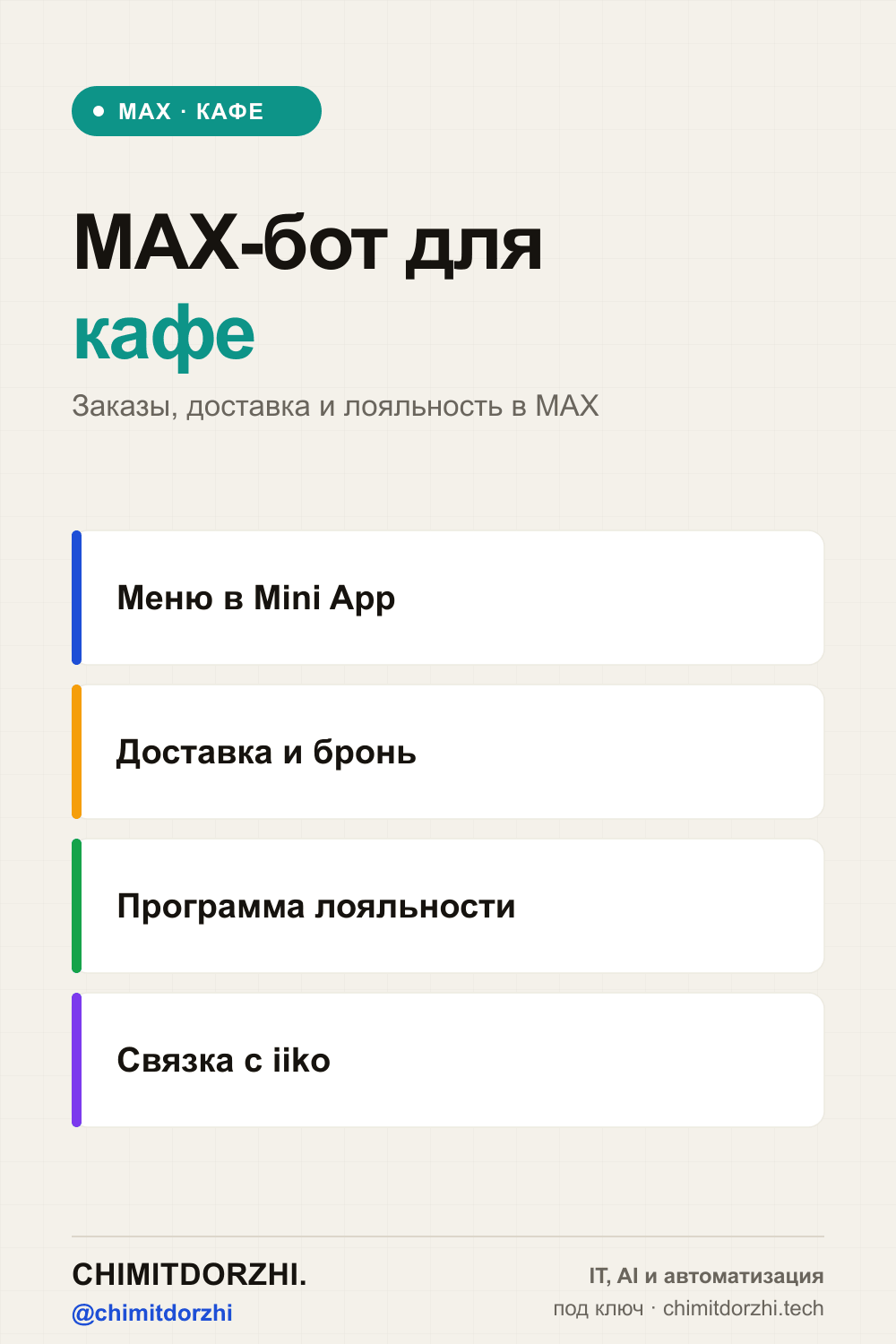 Инфографика: МАХ-бот для ресторана и кафе 2026: меню, бронирование, заказы